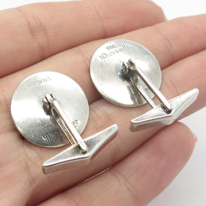 925 Sterling Silver Vintage Silversmith Striped Round Cufflinks