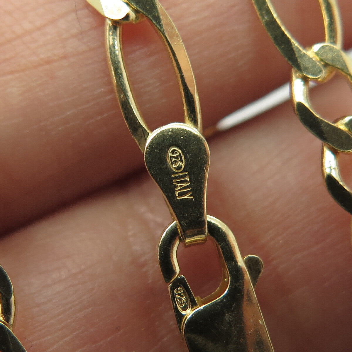 HAN 925 Sterling Silver Gold Plated Italy Figaro Chain Necklace 18"