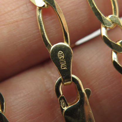 HAN 925 Sterling Silver Gold Plated Italy Figaro Chain Necklace 18"