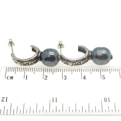 925 Sterling Silver Vintage Faux Pearl “La Paix” Half Hoop Earrings