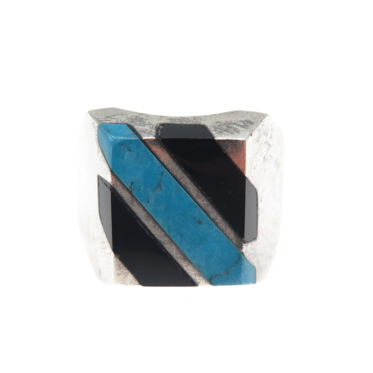 925 Sterling Silver Vintage Mexico Real Turquoise & Black Onyx Ring Size 10.25