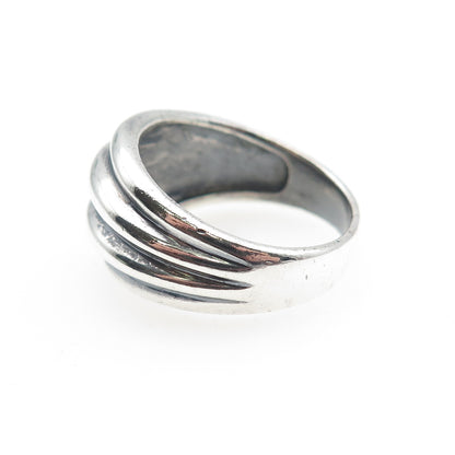 925 Sterling Silver Vintage Modernist Ribbed Oxidized Ring Size 6.75