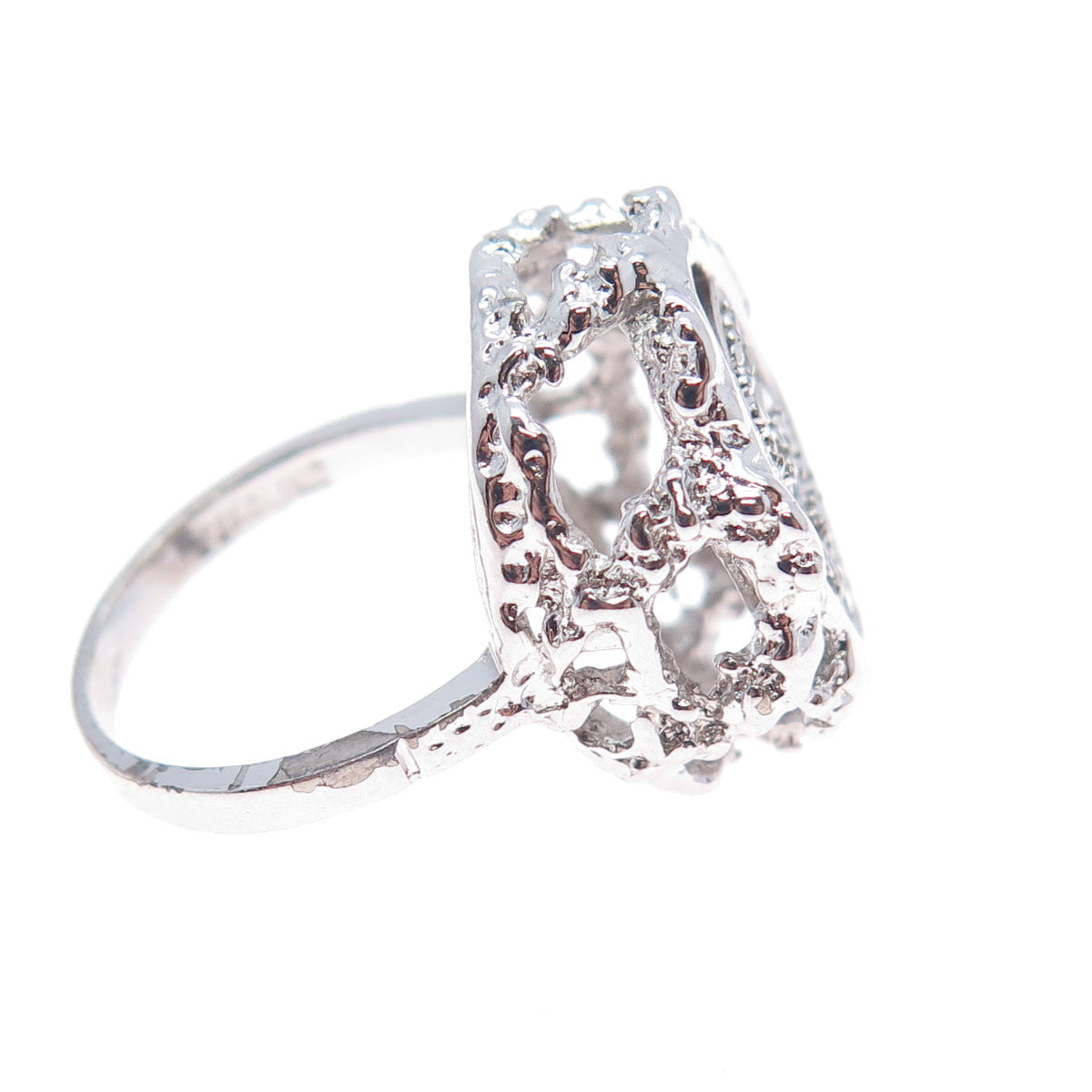 925 Sterling Silver Vintage Real Round-Cut Diamond Letter S Ring Size 6.75