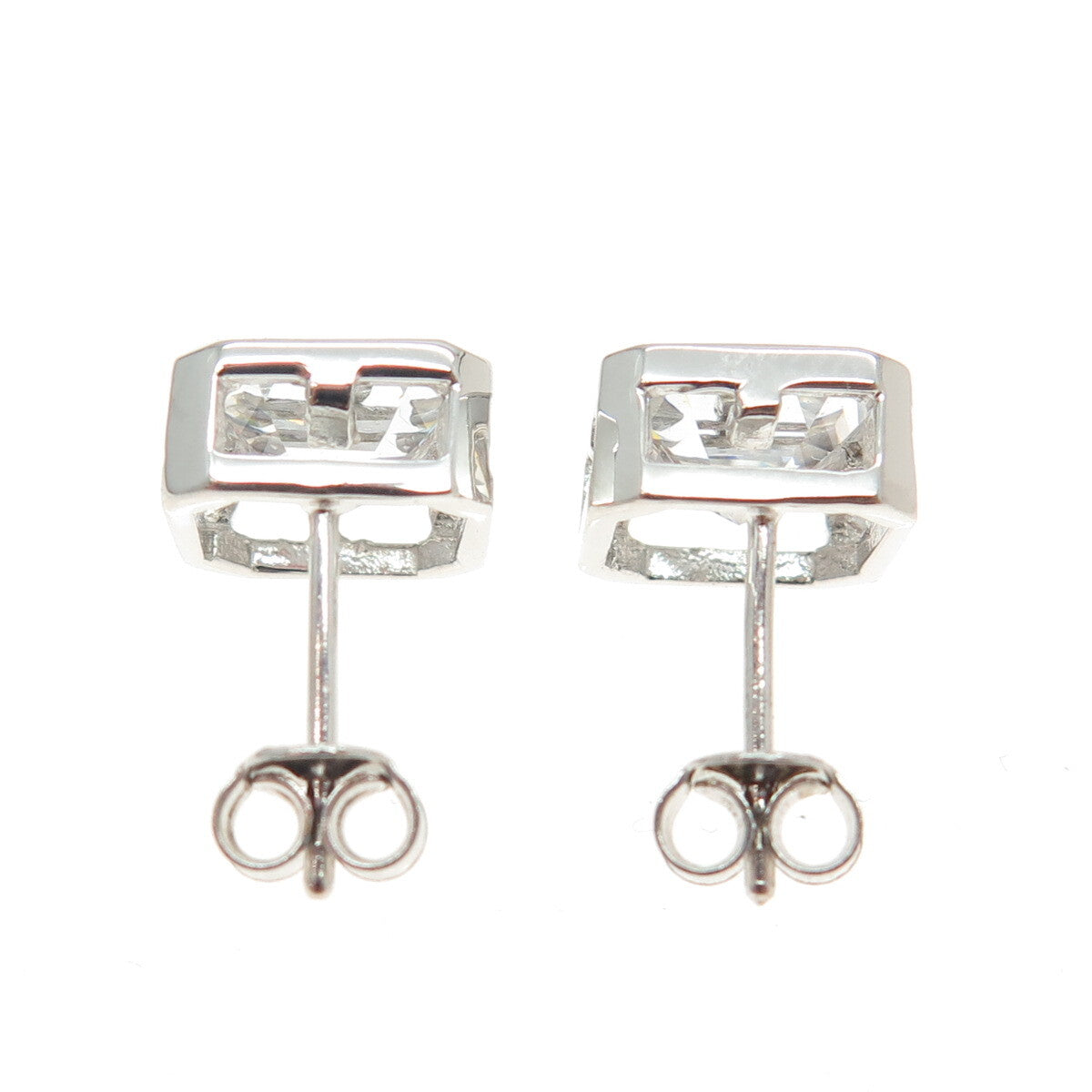 925 Sterling Silver Asscher-Cut C Z Stud Earrings