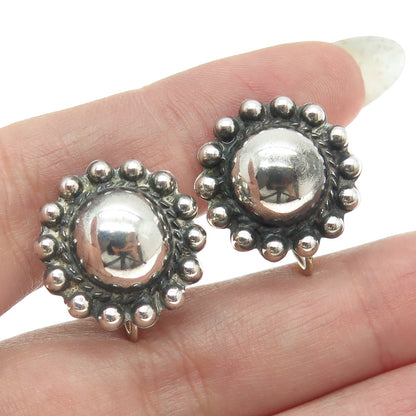 Old Pawn 925 Sterling Silver Vintage Southwestern Beaded Sun Screw Back Earrings