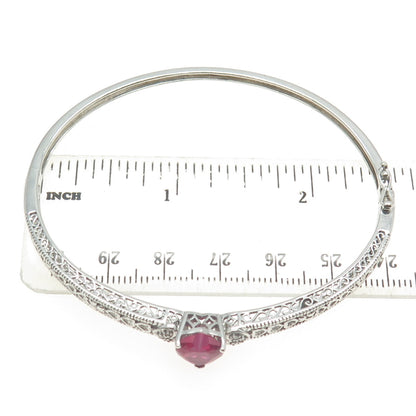 XAVIER 925 Sterling Silver Real White Diamond & Lab-Created Ruby Bracelet 7.25"