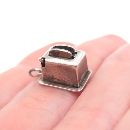 925 Sterling Silver Antique Art Deco Toaster Movable 3D Mini Charm Pendant