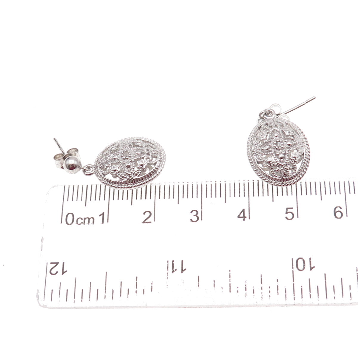 Han 925 Sterling Silver Real Round-Cut Diamond Floral Dangle Earrings