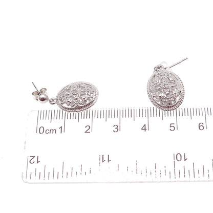 Han 925 Sterling Silver Real Round-Cut Diamond Floral Dangle Earrings