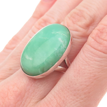 925 Sterling Silver Vintage Real Cabochon Chrysoprase Ring Size 7.5