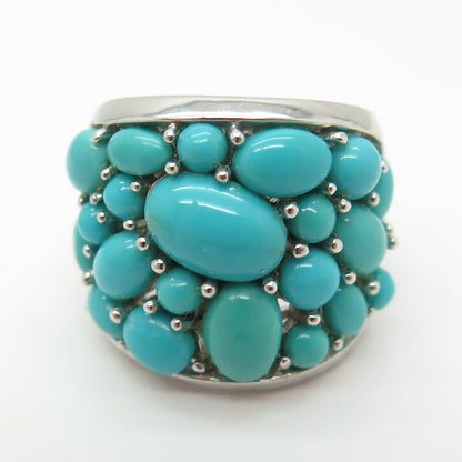 925 Sterling Silver Real Sleeping Beauty Turquoise Cluster Ring Size 6.75