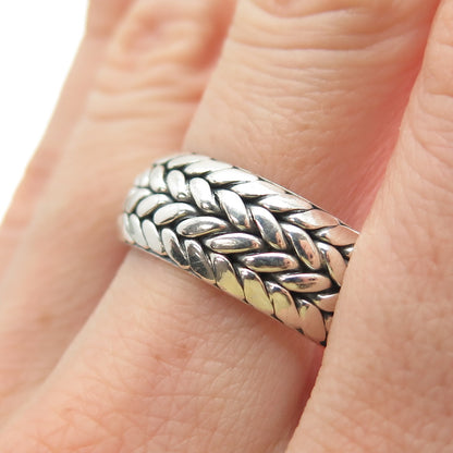 925 Sterling Silver Vintage Mexico Woven Wheat Link Band Ring Size 11.5