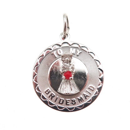 ELCO 925 Sterling Silver Vintage Rhinestone To My Bridesmaid Charm Pendant