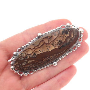 Terner 925 Sterling Silver Vintage Real Picture Jasper Oxidized Pin Brooch
