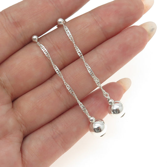 925 Sterling Silver Curb Chain Ball Drop Dangling Earrings