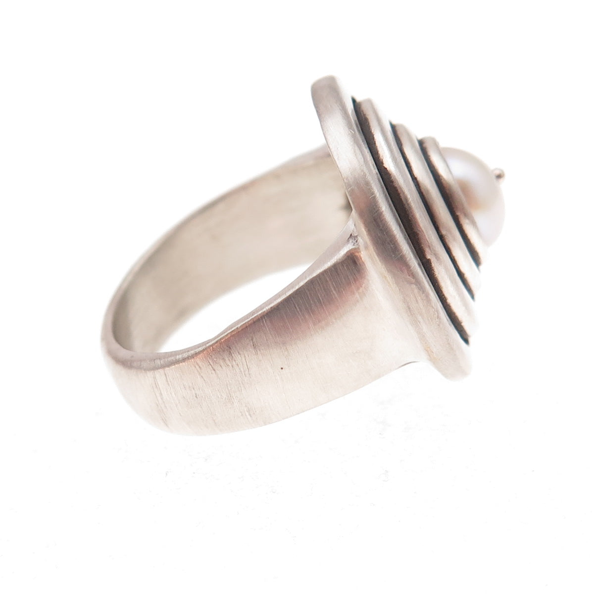 Lisa Jenks 925 Sterling Silver Vintage Real Pearl Modernist Ring Size 6.5