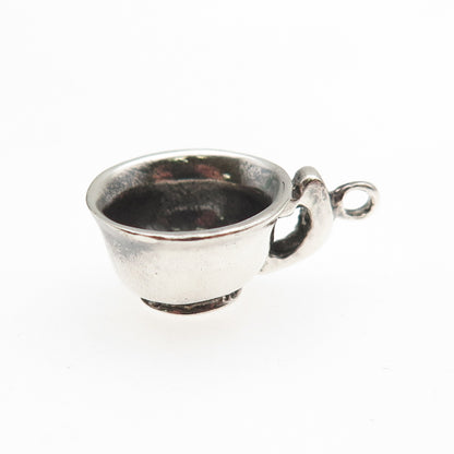 925 Sterling Silver Vintage Teacup Oxidized 3D Mini Charm Pendant