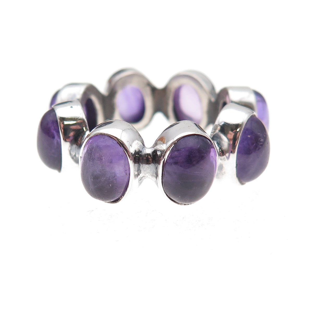 925 Sterling Silver Vintage Real Amethyst Modernist All Around Ring Size 8.5