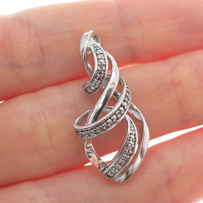 SUN 925 Sterling Silver Real Round-Cut Diamond Twisted Pendant