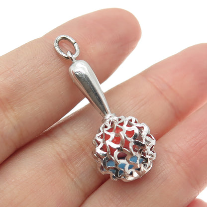 925 Sterling Silver Antique Art Deco Baby Rattle Pendant