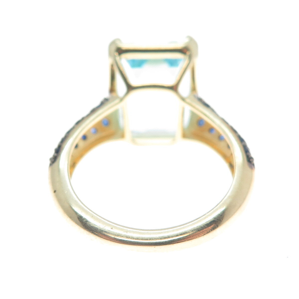 DSMK 925 Sterling Silver Gold Plated Real Blue Topaz & Sapphire Ring Size 7.25