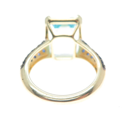 DSMK 925 Sterling Silver Gold Plated Real Blue Topaz & Sapphire Ring Size 7.25