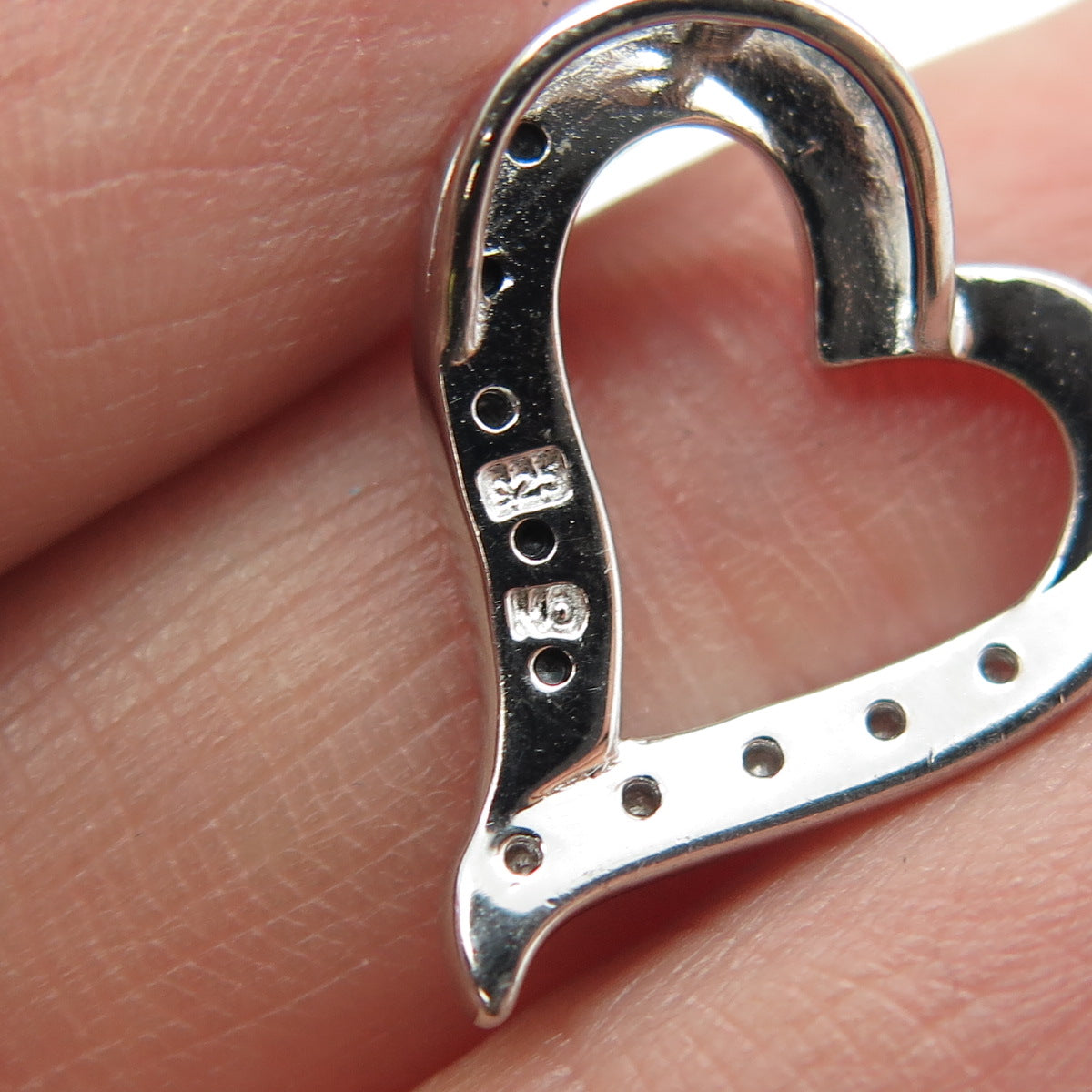 925 Sterling Silver Real Round-Cut Black & White Diamond Heart Slide Pendant