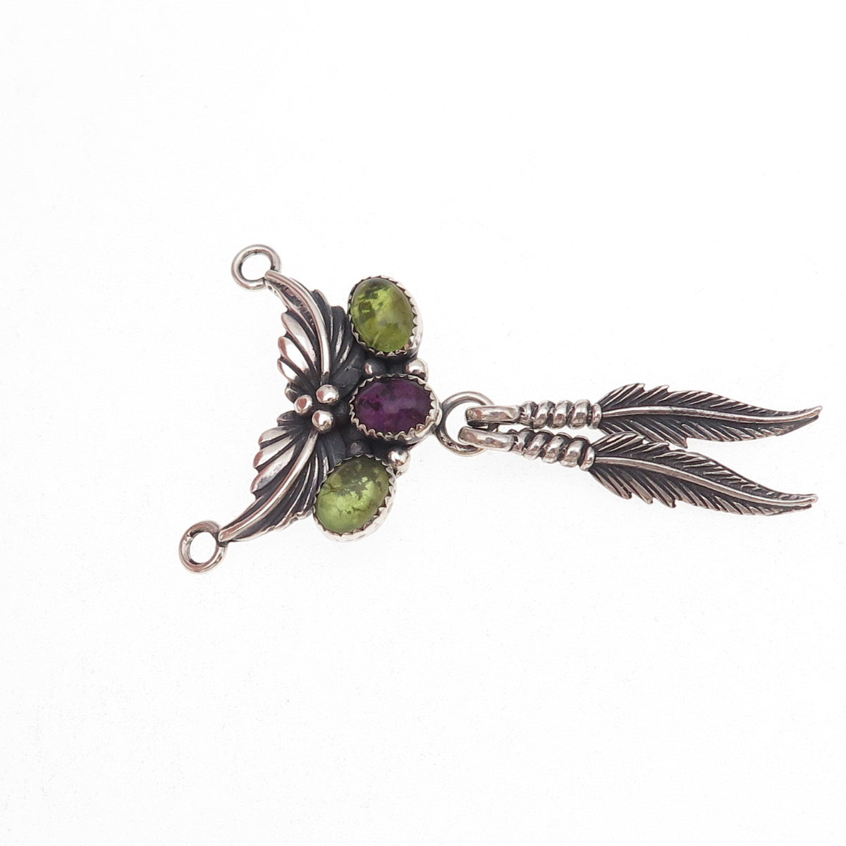 Jay King Desert Rose Old Pawn Sterling Vintage Amethyst Peridot Feather Pendant