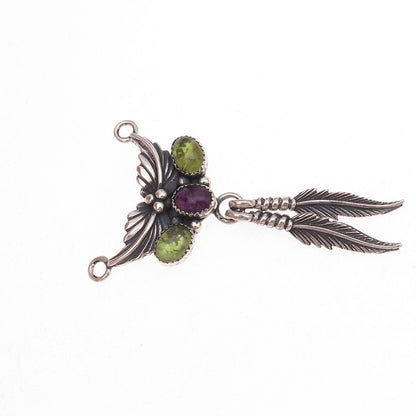 Jay King Desert Rose Old Pawn Sterling Vintage Amethyst Peridot Feather Pendant