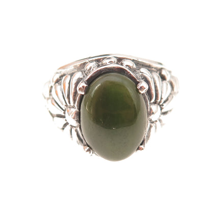 Kabana 925 Sterling Silver Vintage Real Jade Daisy Flower Oxidized Ring Size 10