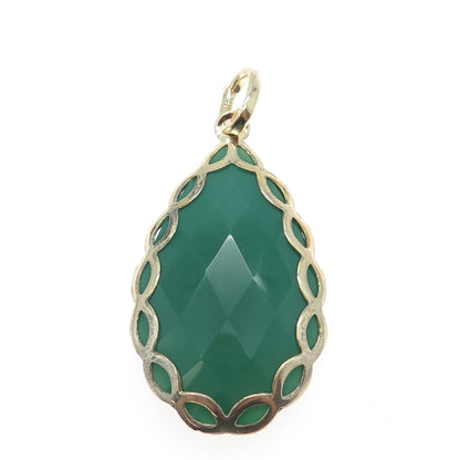 925 Sterling Silver Gold Plated Real Pear-Cut Green Onyx Drop Pendant