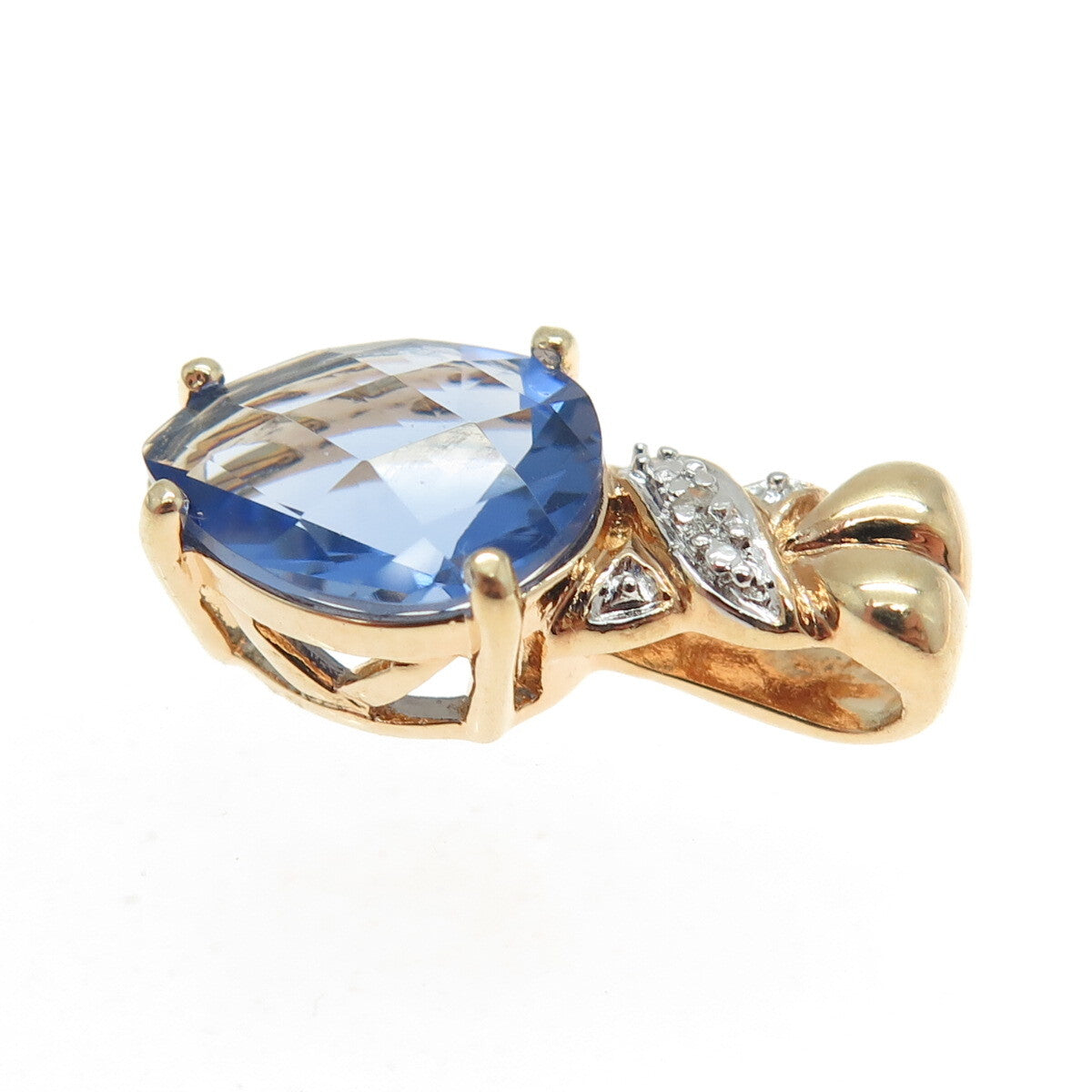 ROSS SIMONS 925 Sterling Silver 2-Tone Real White Diamond & Blue C Z Pendant