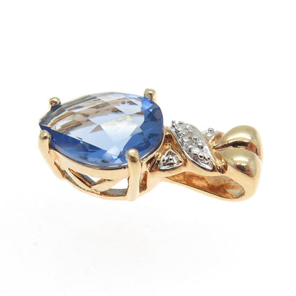 ROSS SIMONS 925 Sterling Silver 2-Tone Real White Diamond & Blue C Z Pendant