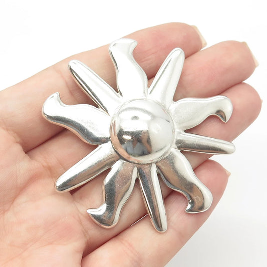 925 Sterling Silver Vintage Sun Pin Brooch / SIGNED "IC"