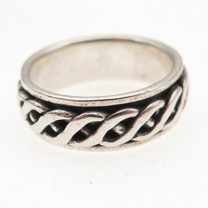 925 Sterling Silver Vintage Woven Oxidized Rotating Band Ring Size 8.75