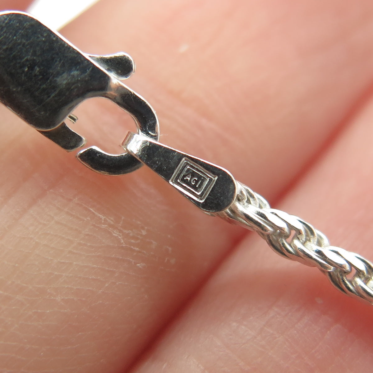 925 Sterling Silver Italy Twisted Rope Chain Necklace 24"