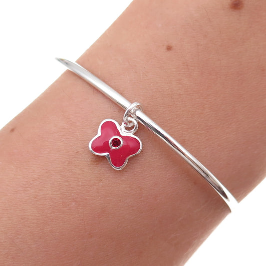 925 Sterling Silver Red C Z & Enamel Butterfly Adjustable Cuff Bracelet 6"