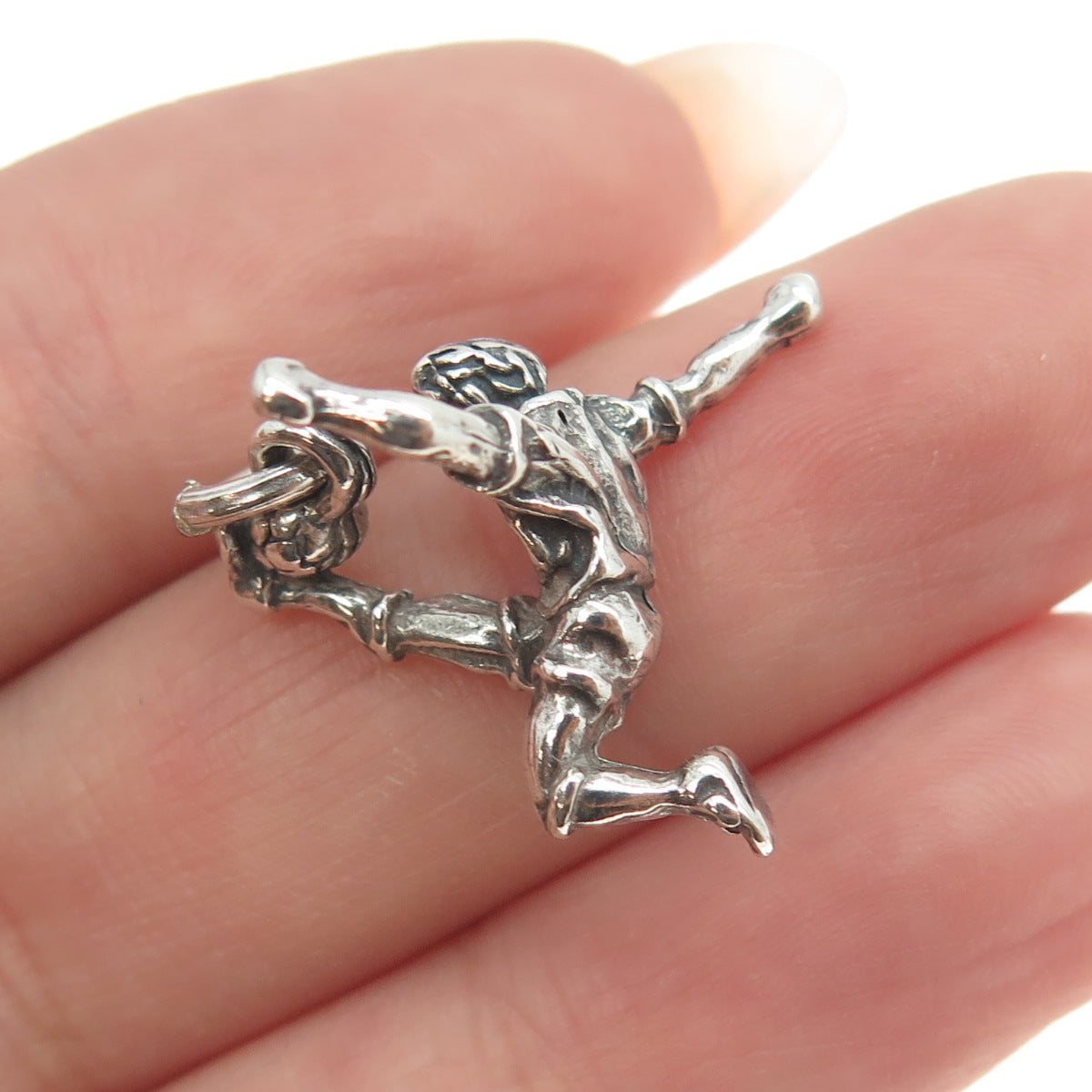 925 Sterling Silver Vintage Football Player 3D Pendant