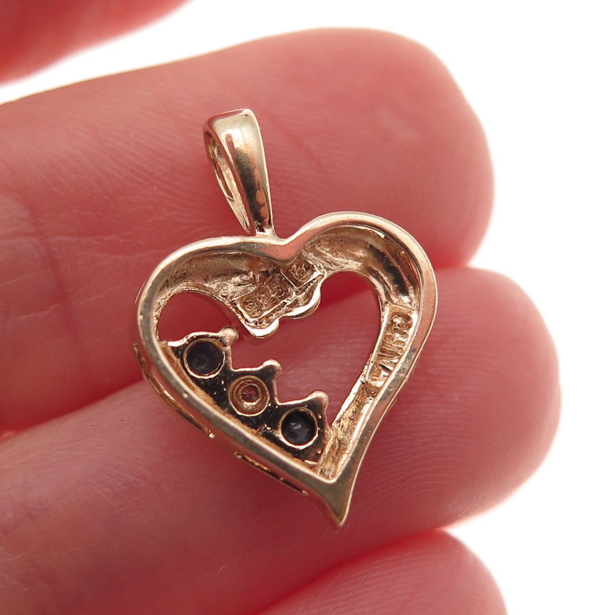 925 Sterling Gold Plated Real Diamond Accent & Sapphire Heart Mini Charm Pendant