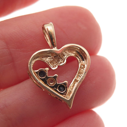 925 Sterling Gold Plated Real Diamond Accent & Sapphire Heart Mini Charm Pendant