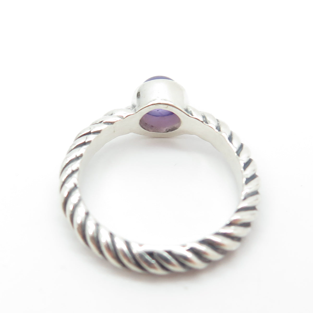 925 Sterling Silver Vintage Real Amethyst Gemstone Twisted Ring Size 5.25