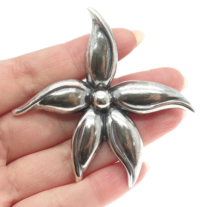 925 Sterling Silver Vintage Flower Oxidized Pin Brooch