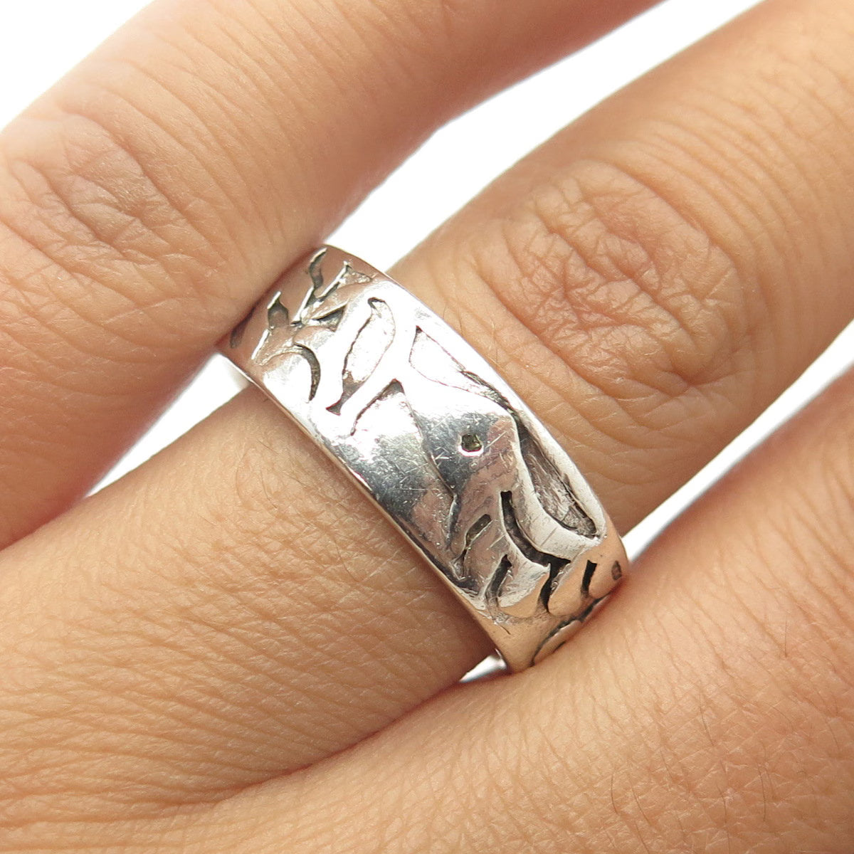 925 Sterling Silver Vintage Ethnic Symbols Band Ring Size 9.75