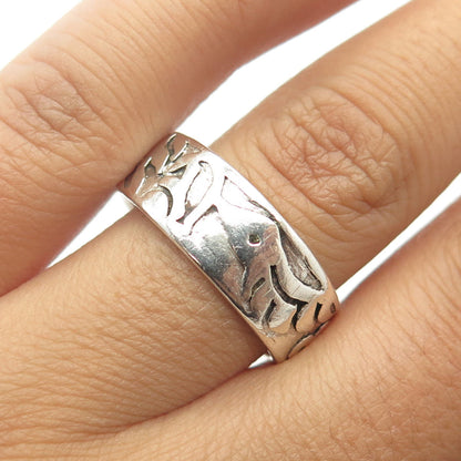 925 Sterling Silver Vintage Ethnic Symbols Band Ring Size 9.75