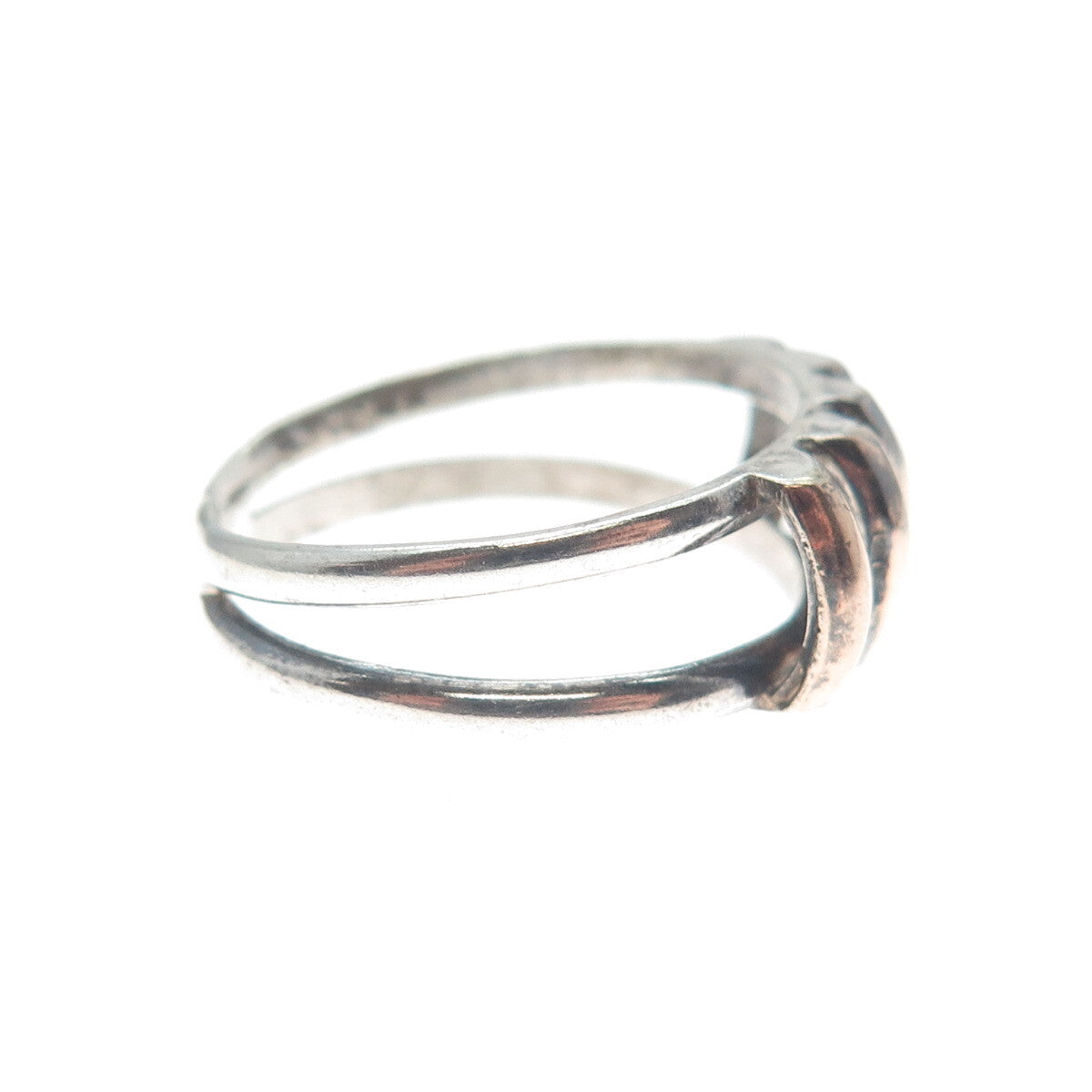 950 Silver & 18K Rose Gold Vintage Fence Oxidized Ring Size 7.25
