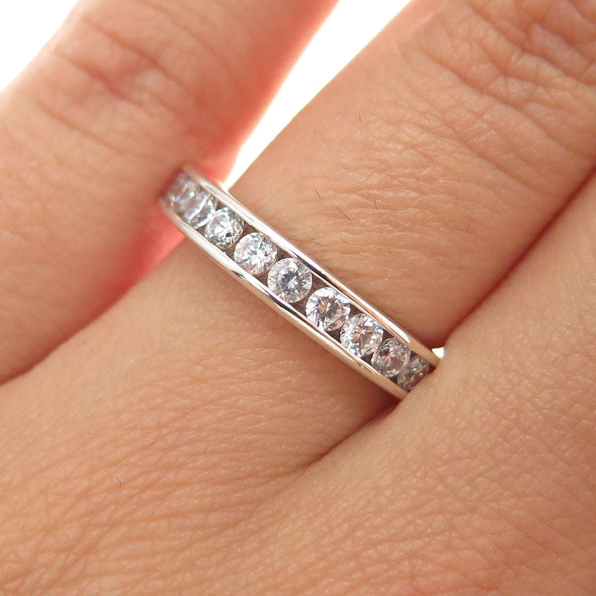 925 Sterling Silver Round-Cut C Z Half Eternity Band Ring Size 6