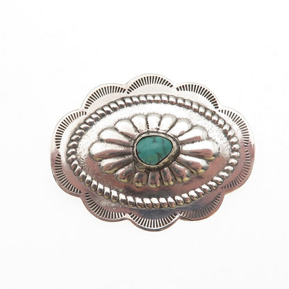 Old Pawn Sterling Silver Vintage Southwestern Turquoise Concho Tribal Pin Brooch