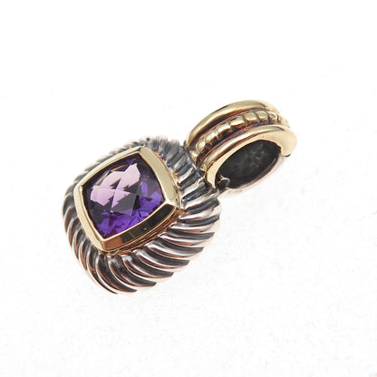 David Yurman 925 Sterling Silver 14K Gold Vintage Real Amethyst Charm Pendant