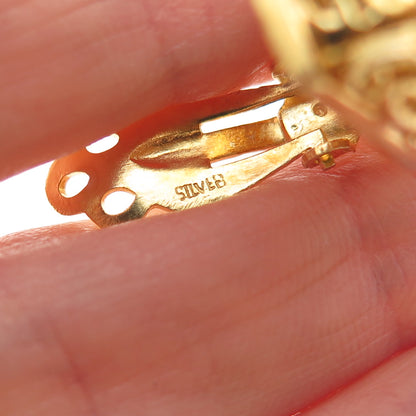 925 Sterling Silver Gold Plated Vintage Real Carnelian Clip On Earrings