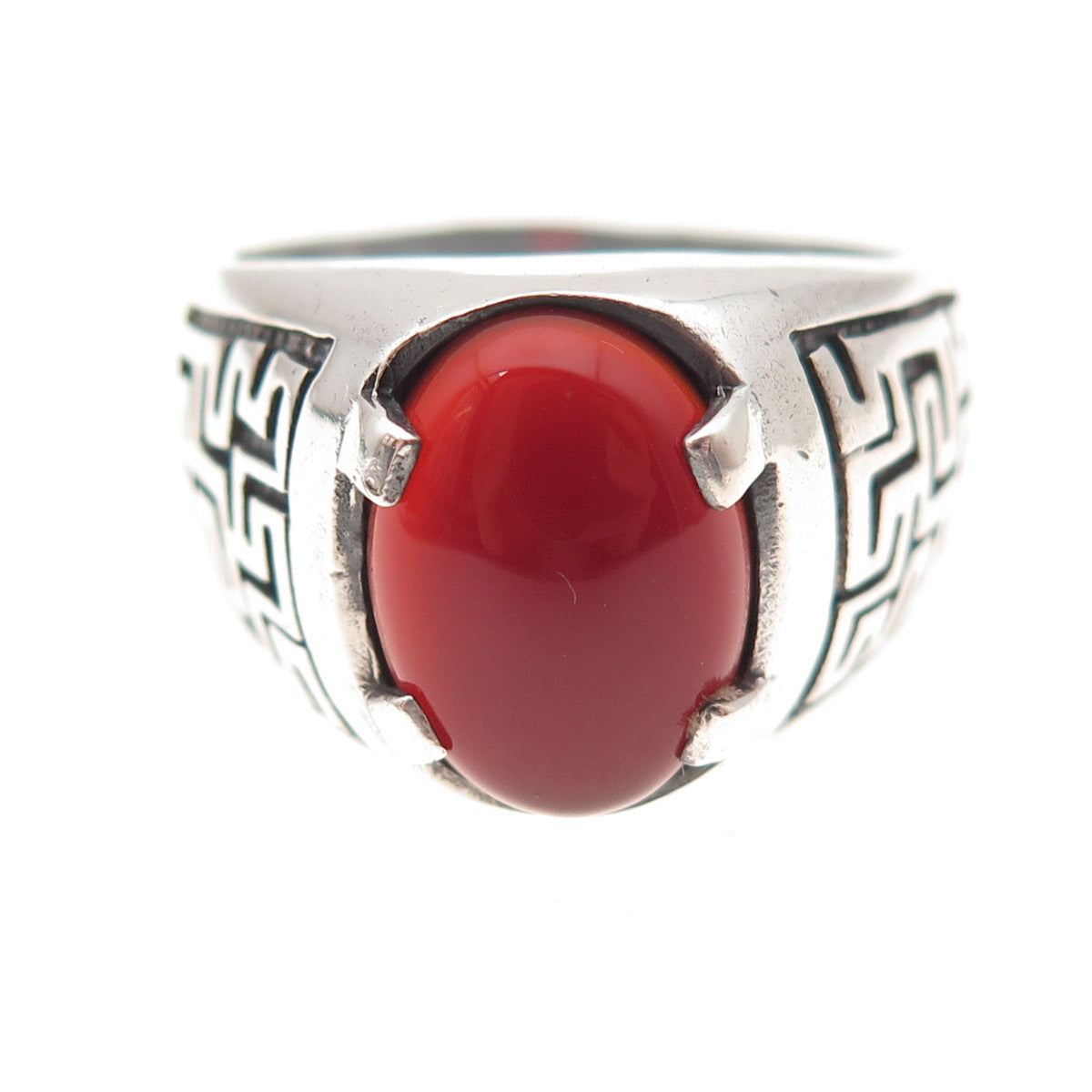 925 Sterling Silver Vintage Real Carnelian Maze Oxidized Ring Size 12